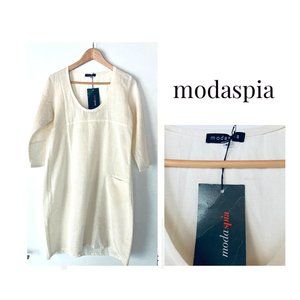 Modaspia Cream Cotton/Linen Dress with Pocket Sz M